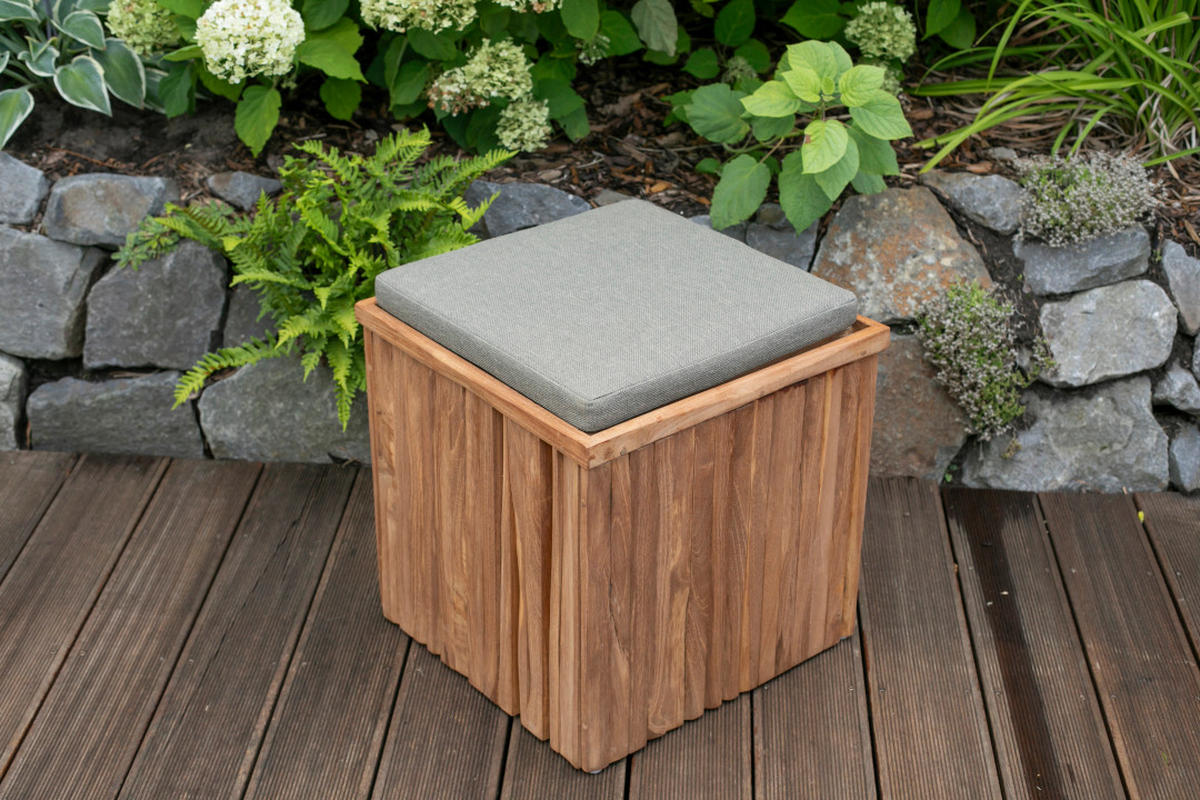 GARTENHOCKER  - Taupe/Braun, Basics, Holz/Textil (45/45/45cm) - Gardenson