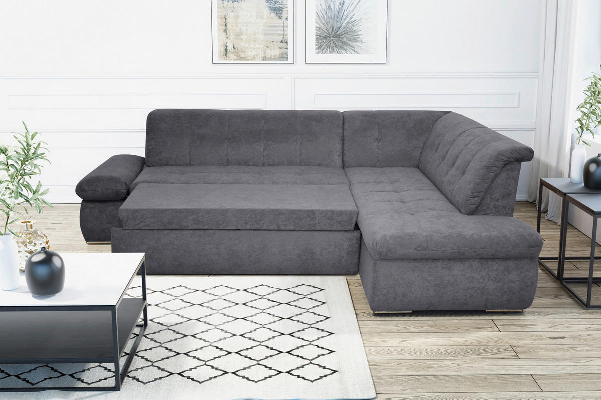 ECKSOFA in Mikrofaser Dunkelgrau  273/216 cm  - Chromfarben/Dunkelgrau, KONVENTIONELL, Textil/Metall (273/216cm) - MID.YOU