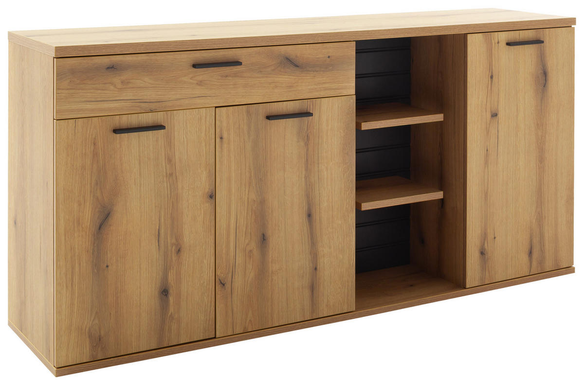 SIDEBOARD Grau, Eichefarben  175/87/44 cm  - Eichefarben/Anthrazit, Design, Holzwerkstoff/Metall (175/87/44cm) - home24