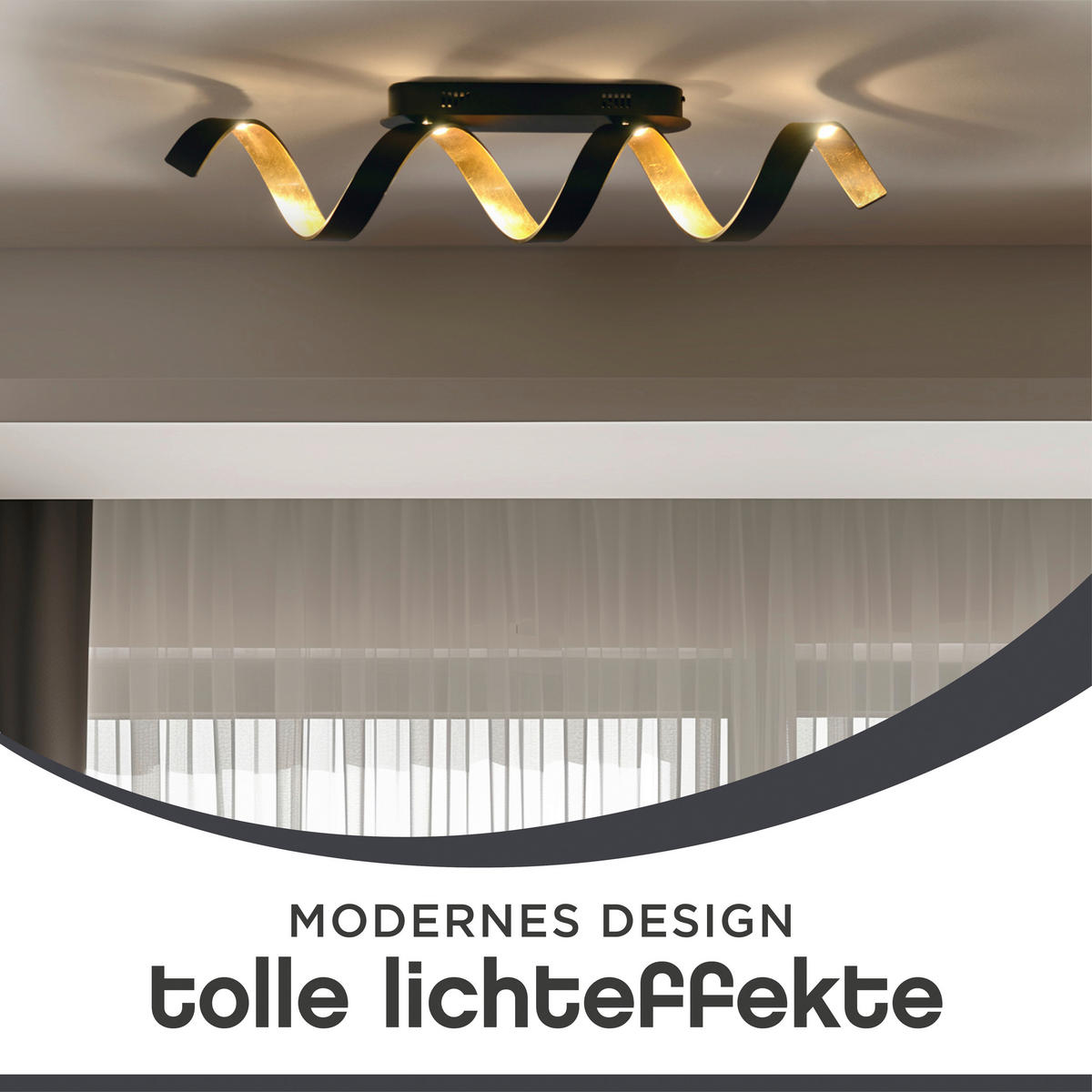 LED-DECKENLEUCHTE Helix 80/35/13,5 cm   - Goldfarben/Schwarz, Design, Metall (80/35/13,5cm)