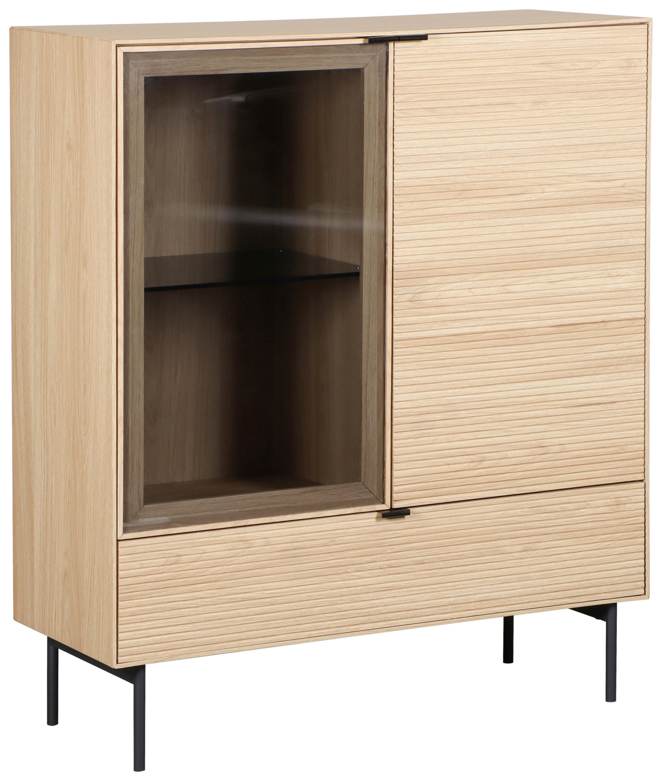 HIGHBOARD  100/120/40 cm 1 Schublade(n)  - Eichefarben/Schwarz, KONVENTIONELL, Glas/Holzwerkstoff (100/120/40cm) - Xora