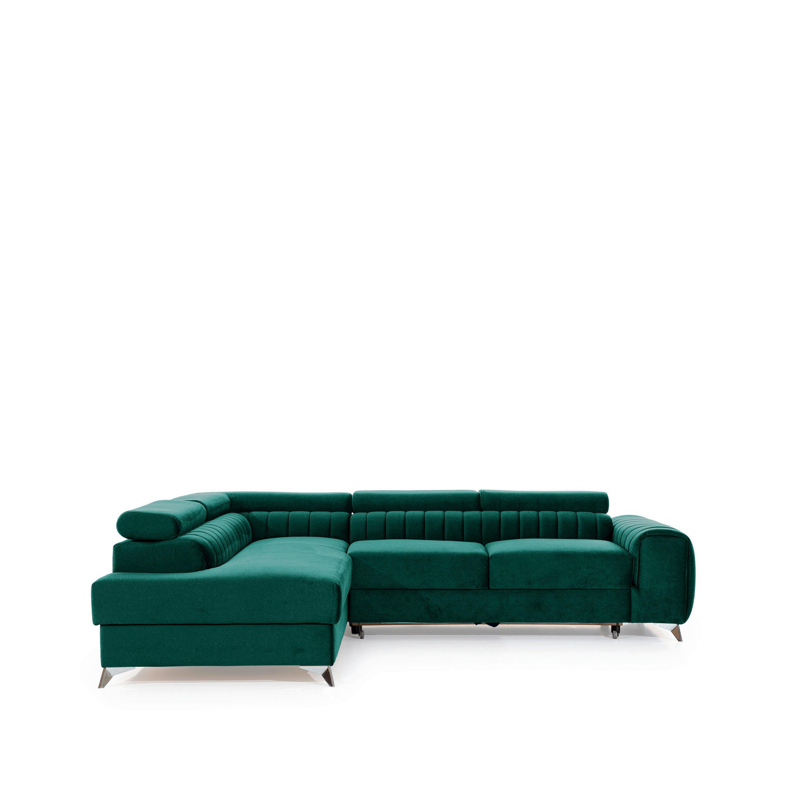 ECKSOFA Grün Samt  - Silberfarben/Grün, Design, Textil/Metall (205/278cm) - MID.YOU