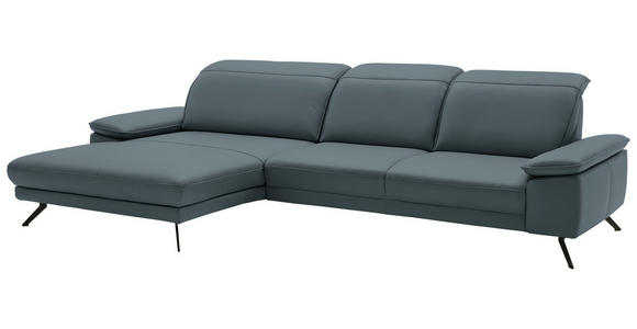 ECKSOFA in Echtleder Grau  - Schwarz/Grau, Design, Leder/Metall (193/332cm) - Dieter Knoll