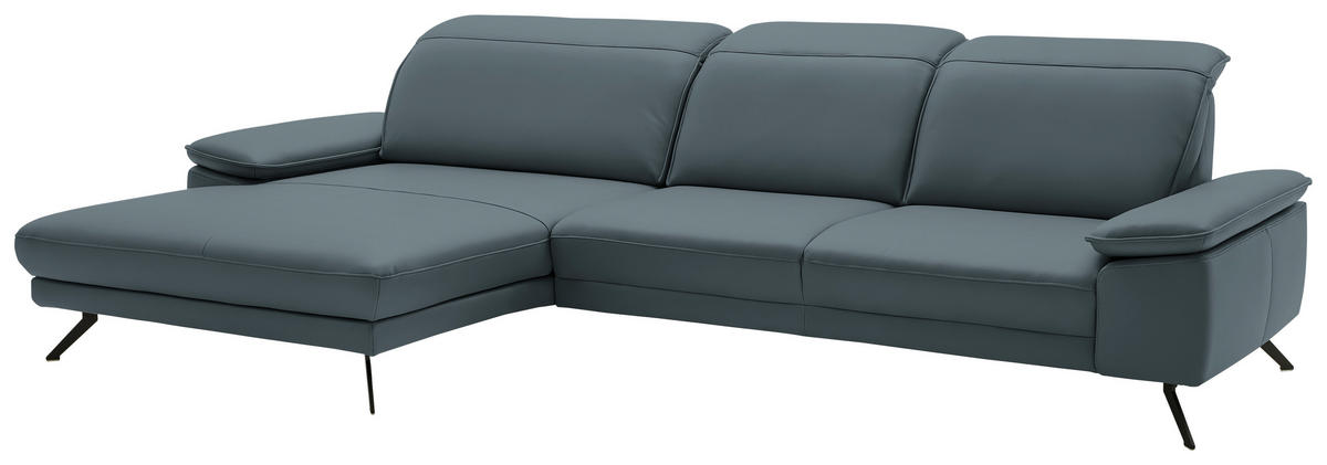 ECKSOFA in Echtleder Grau  - Schwarz/Grau, Design, Leder/Metall (193/332cm) - Dieter Knoll