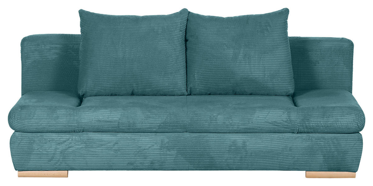 SCHLAFSOFA Cord Türkis  - Türkis/Naturfarben, KONVENTIONELL, Holz/Textil (200/75/92cm) - home24