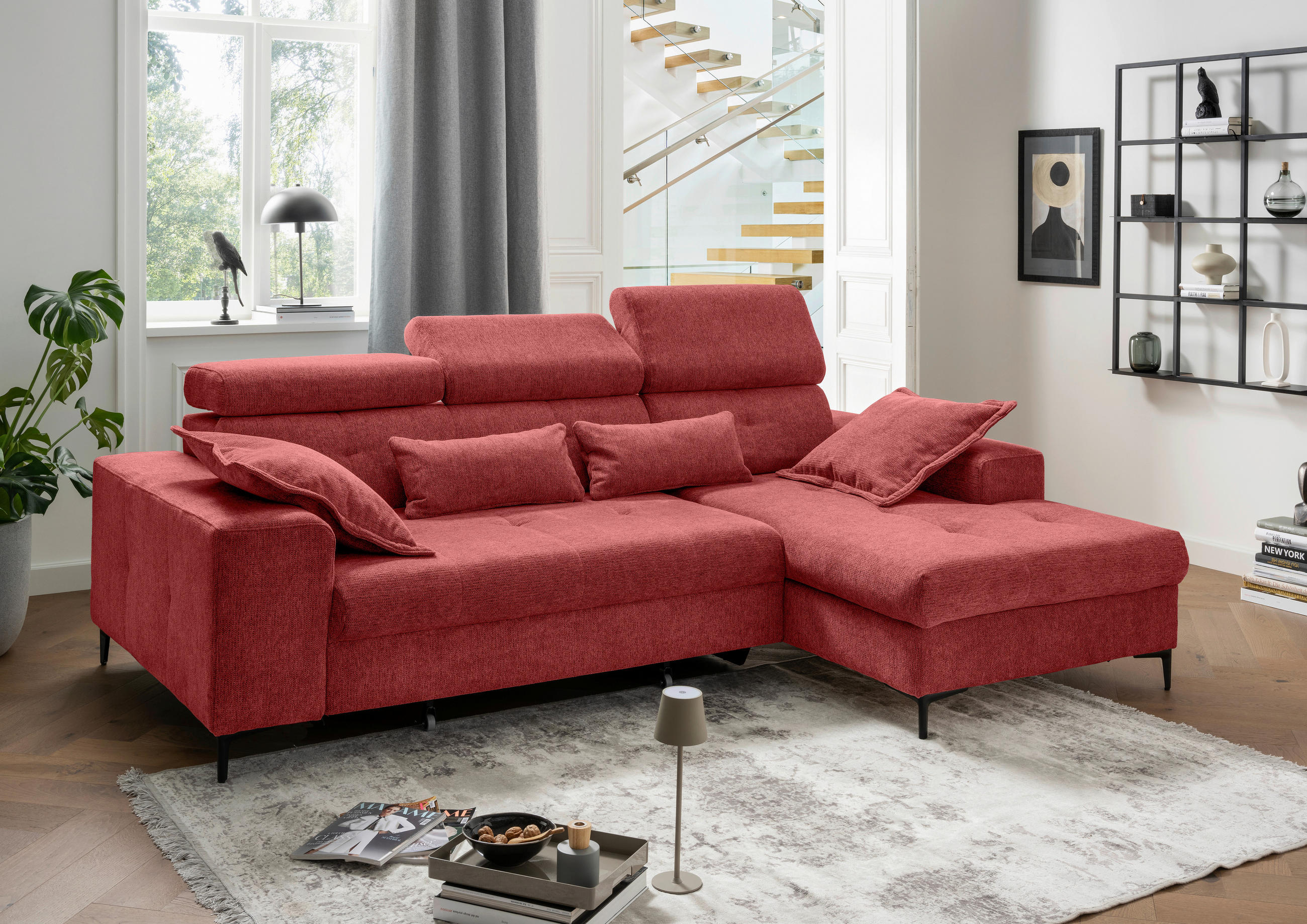 ECKSOFA Chenille Rot  - Rot/Schwarz, Basics, Textil/Metall (270/186cm) - Livetastic