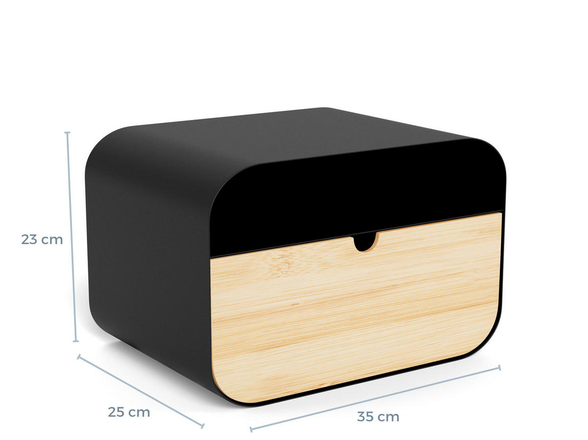 NACHTSCHRANK 35/25/23 cm Bambus furniert  - Schwarz/Naturfarben, MODERN, Holz/Metall (35/25/23cm)