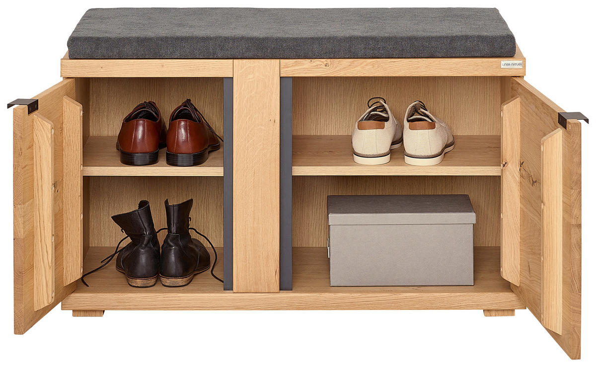 GARDEROBENBANK  in 90/51,7/38 cm  - Wildeiche/Anthrazit, Natur, Holz/Textil (90/51,7/38cm) - Linea Natura