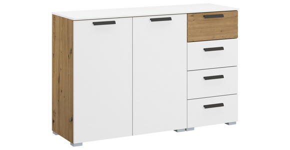 SIDEBOARD Weiß, Eiche Artisan Füße, Türdämpfer  - Graphitfarben/Alufarben, Design, Holzwerkstoff/Kunststoff (120/81/42cm) - Xora