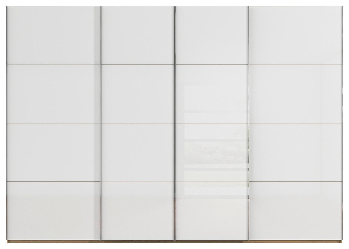 SCHWEBETÜRENSCHRANK 316/223/68 cm 4-türig Weiß, Eiche Artisan  - Chromfarben/Weiß, Design, Glas/Holzwerkstoff (316/223/68cm) - Novel