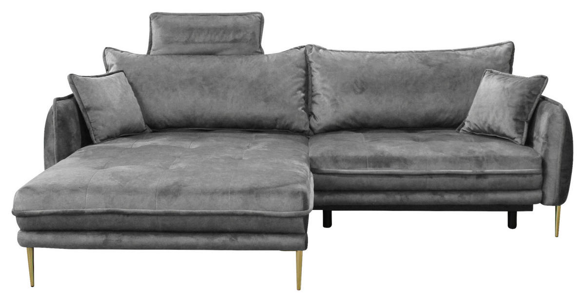 ECKSOFA Grau Velours  - Goldfarben/Grau, Design, Textil/Metall (196/264cm) - MID.YOU