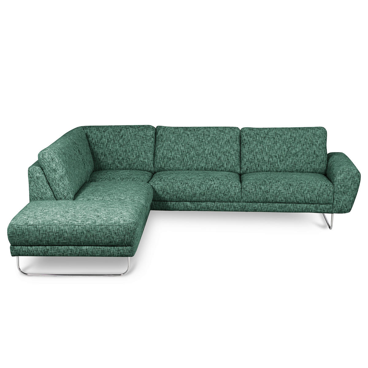 ECKSOFA 250/273 cm SPRING in Webstoff Grün Zierkissen  250/273 cm  - Chromfarben/Grün, Design, Textil/Metall (250/273cm) - Livetastic