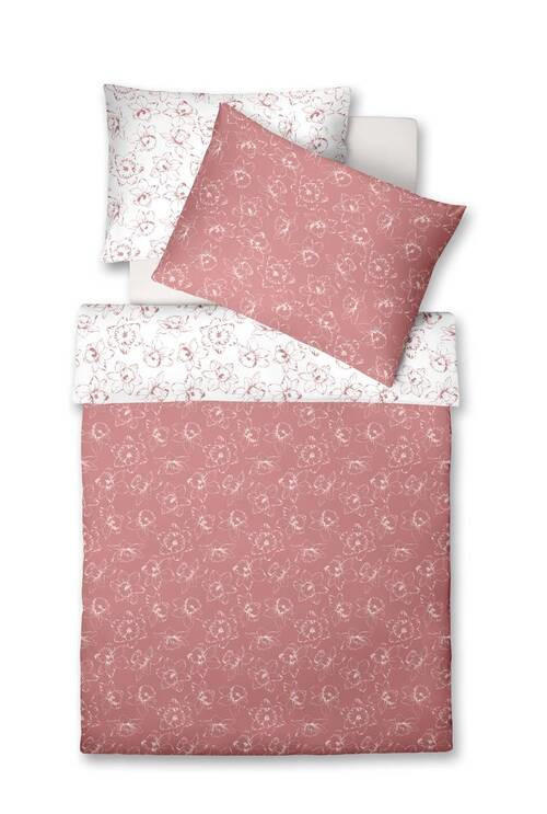 POSTEĽNÁ BIELIZEŇ, vo vzhľade ľanu, ružová, biela, tmavoružová, 140/200 cm - biela/ružová, Basics, textil (140/200cm) - Fleuresse