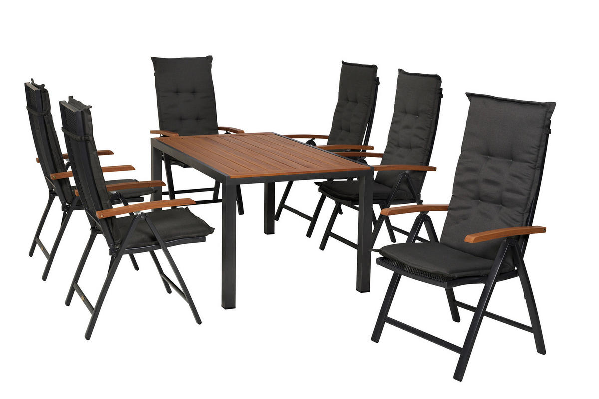 GARTENTISCHGRUPPE  - Graphitfarben/Naturfarben, KONVENTIONELL, Textil/Metall - Gardenson