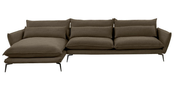 ECKSOFA in Webstoff Braun  165/338 cm  - Schwarz/Braun, Design, Textil/Metall (165/338cm) - Hom`in