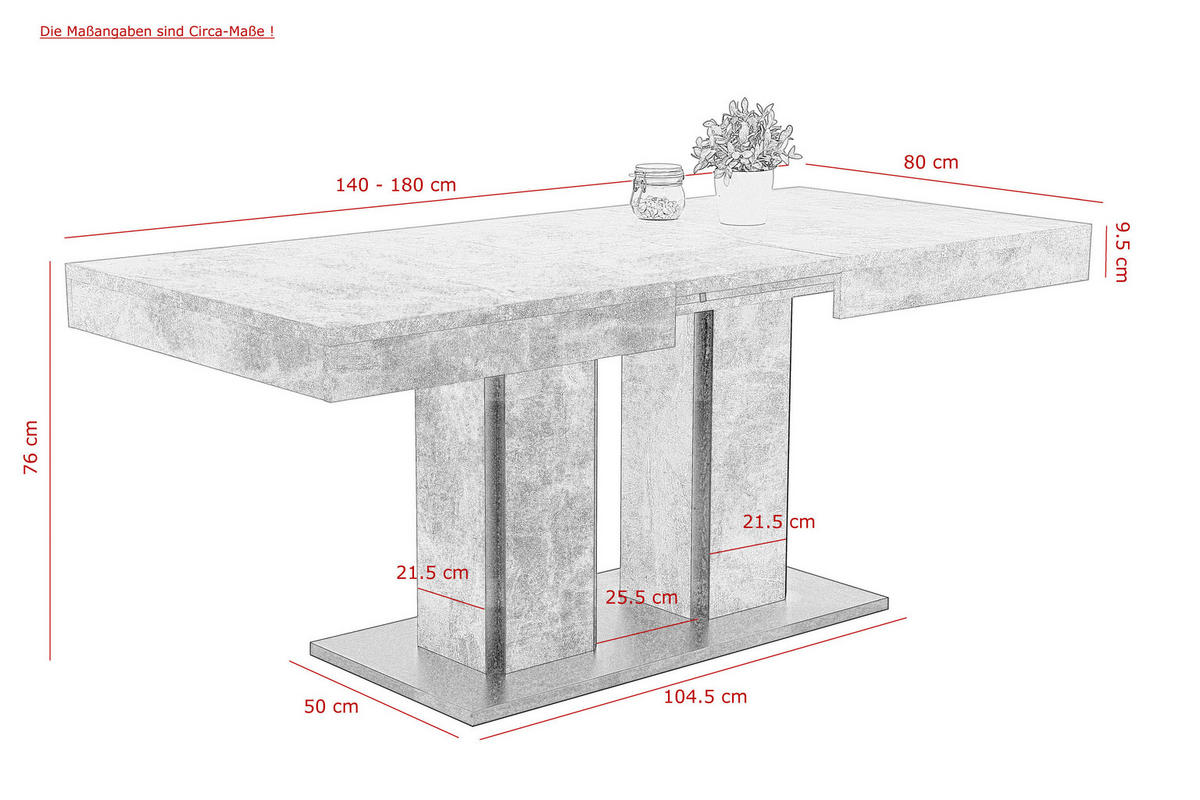 ESSTISCH Anthrazit, Grau rechteckig  ausziehbar  - Anthrazit/Grau, MODERN, Holzwerkstoff (140/80/76cm) - MID.YOU
