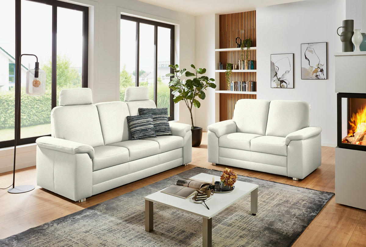 3-SITZER-SOFA Chenille Creme  - Creme/Alufarben, Konventionell, Textil/Metall (208/96/89cm) - Beldomo Comfort