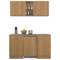 MINIKÜCHE 150 cm   in Buchefarben  - Edelstahlfarben/Beige, MODERN, Glas/Holzwerkstoff (150cm) - FlexWell