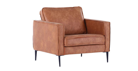 SESSEL in Flachgewebe Cognac - Cognac/Schwarz, KONVENTIONELL, Textil/Metall (90/66/93cm) - Ambia Home