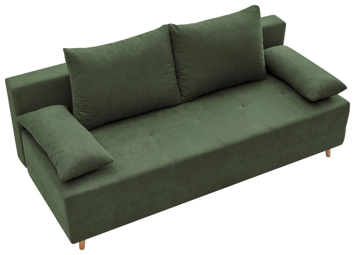 SCHLAFSOFA LUMOS Samt Grün  inkl. Rückenkissen, Armlehnenkissen, Schlaffunktion, Rücken echt, Stauraum  - Naturfarben/Grün, Design, Textil (206/96/96cm) - P & B