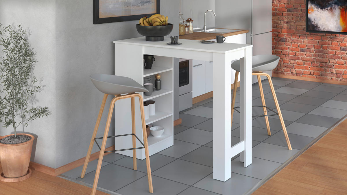 BÁRASZTAL  - fehér, Basics, faalapú anyag (120/105/50cm) - Xora