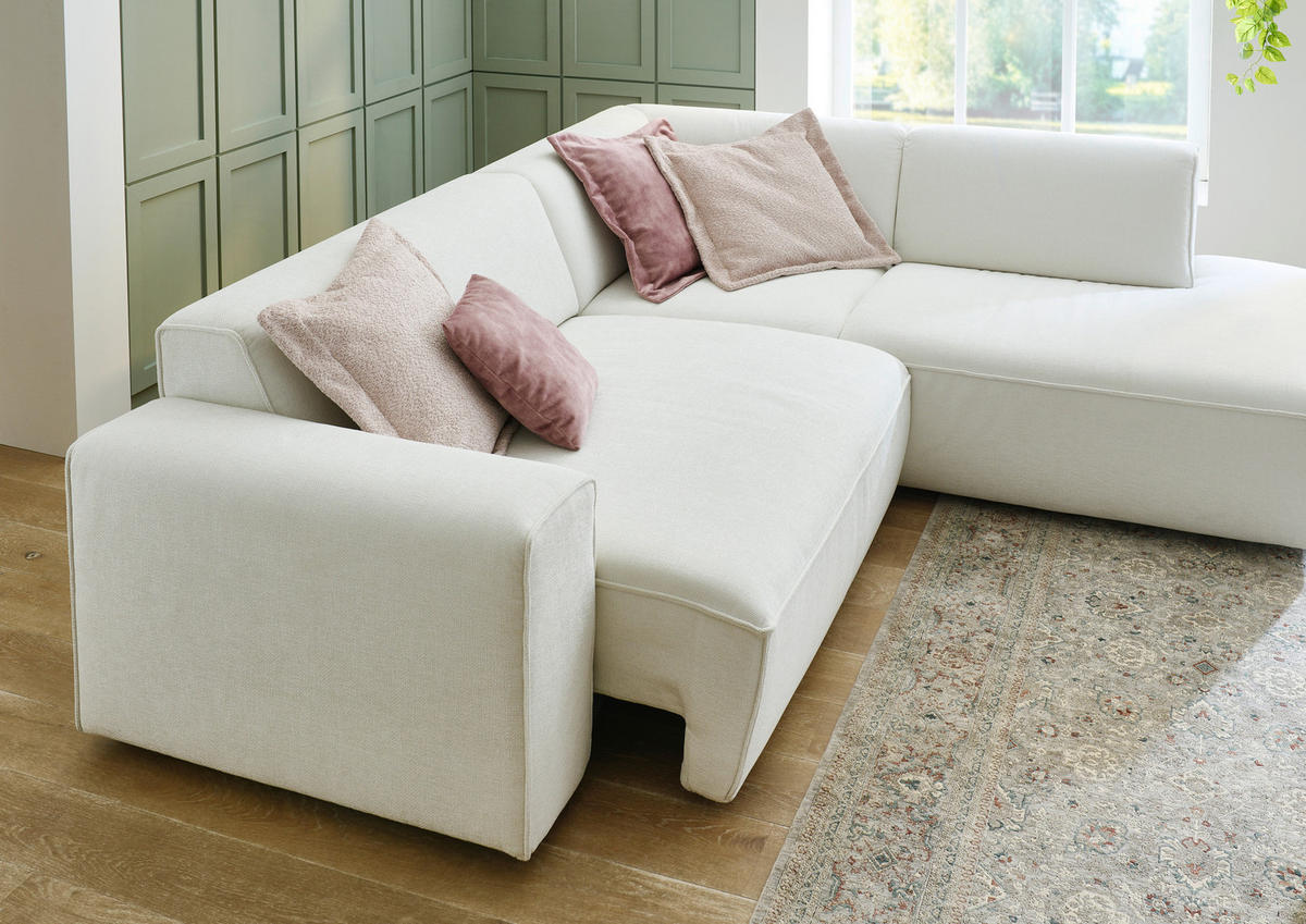 ECKSOFA in Flachgewebe Weiss  - Weiss/Schwarz, Konventionell, Kunststoff/Textil (254/227cm) - Carryhome