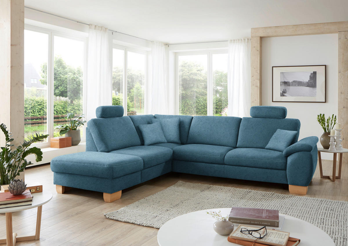 ECKSOFA in Mikrofaser Blau  - Wildeiche/Blau, Konventionell, Holz/Textil (236/286cm) - Voleo