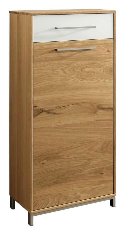 SCHUHSCHRANK Eiche, Balkeneiche furniert, teilmassiv Weiß, Eichefarben - Edelstahlfarben/Eichefarben, Natur, Glas/Holz (44/105/37cm)
