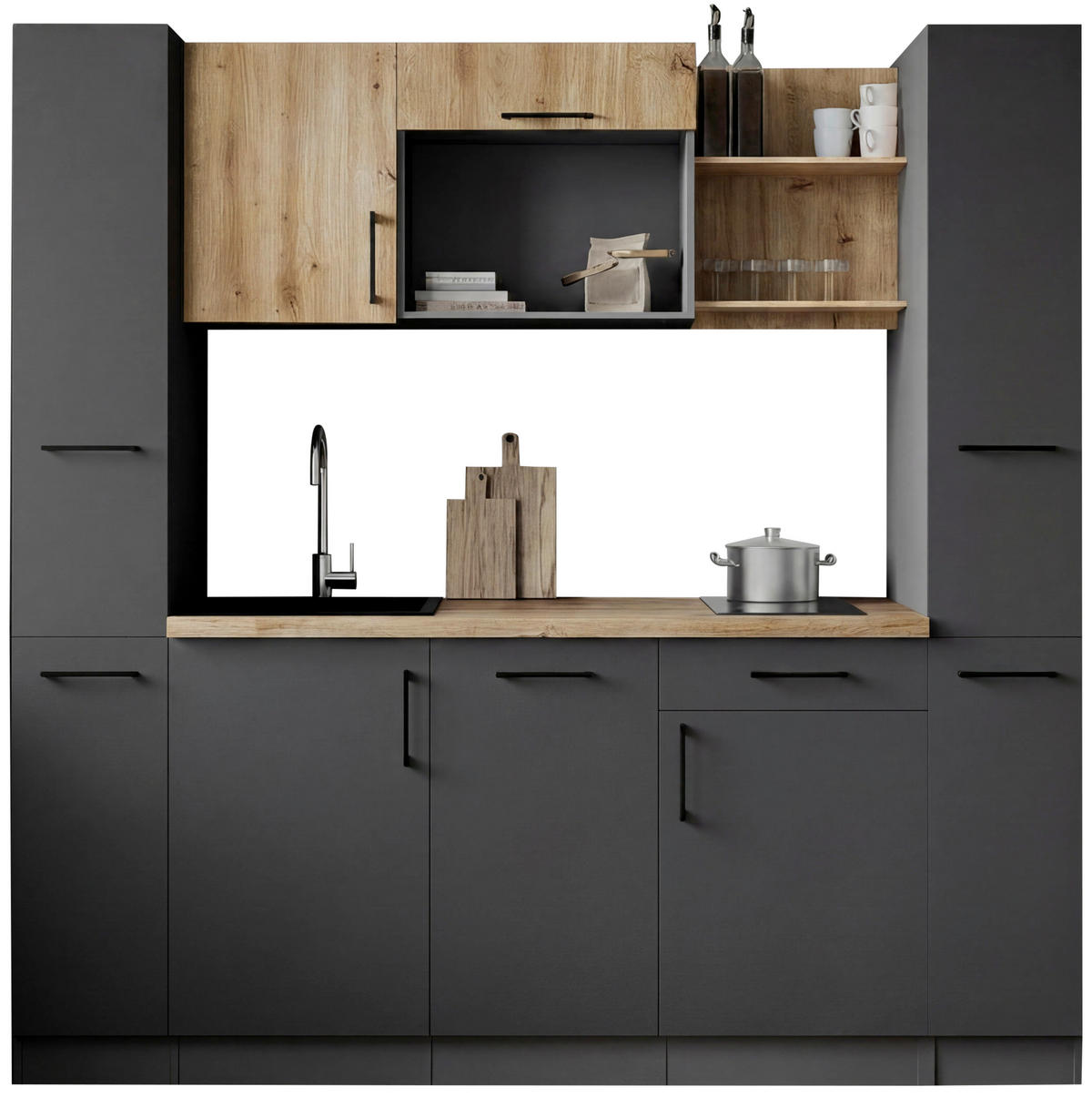 MODULKÖK 205 cm   i grå, ek Artisan  - ek Artisan/grå, Trend, metall/trämaterial (205cm) - Respekta