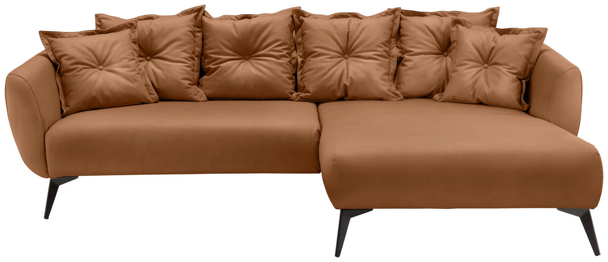 ECKSOFA Cognac Lederlook  - Cognac/Schwarz, MODERN, Textil/Metall (277/162cm) - Livetastic