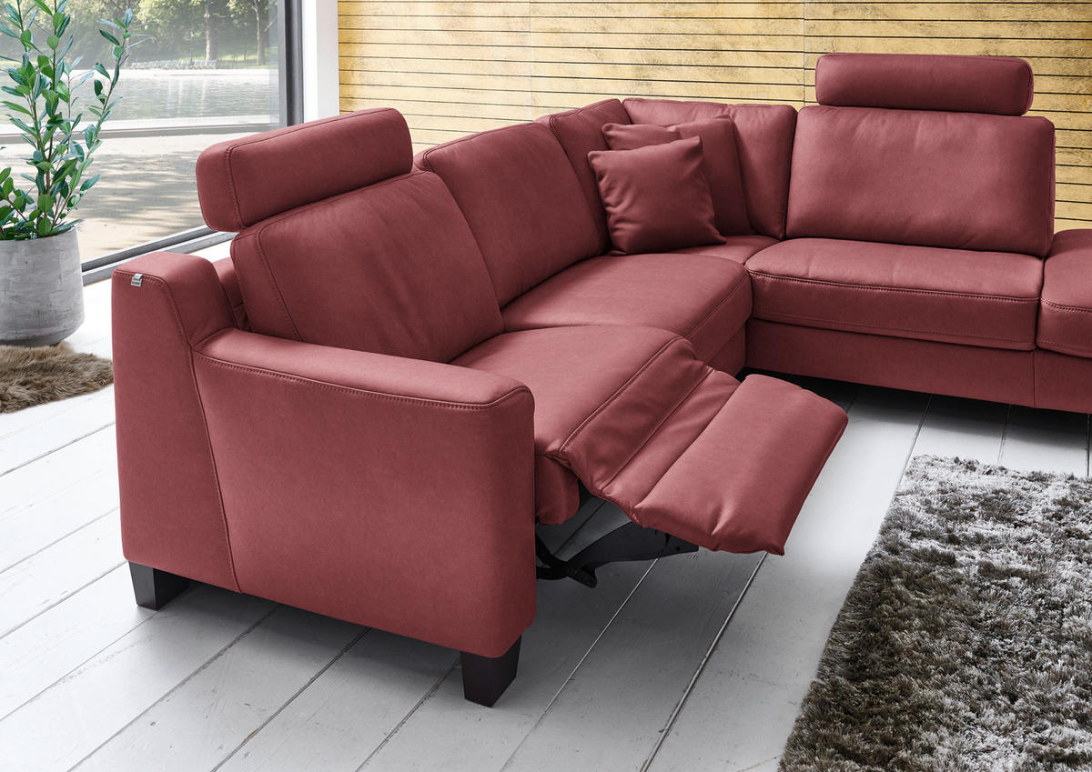 ECKSOFA in Echtleder Dunkelrot  - Eichefarben/Dunkelrot, Design, Leder/Holz (259/235cm) - Valdera