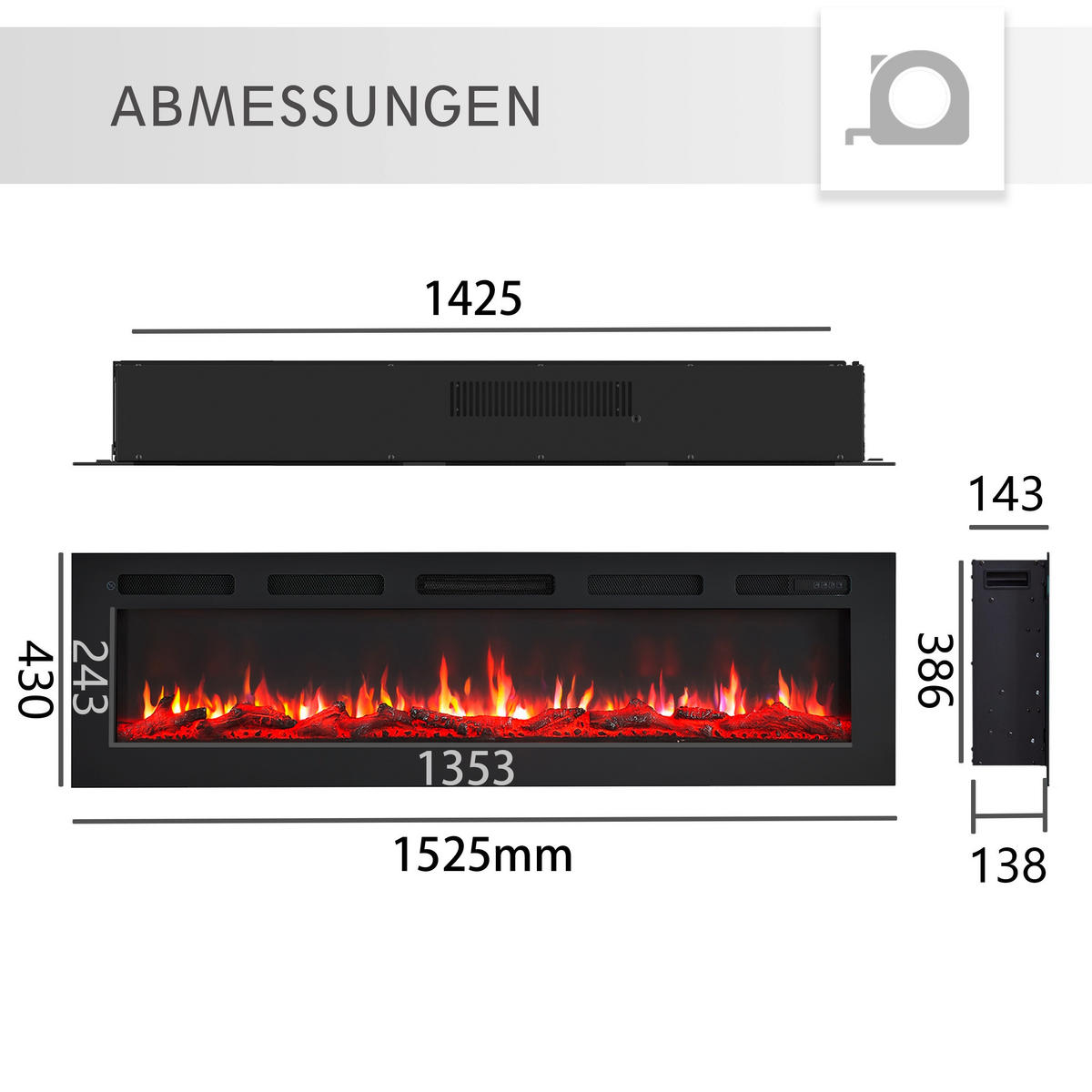 ELEKTROKAMIN - Schwarz, Basics, Metall (153/43/15cm)