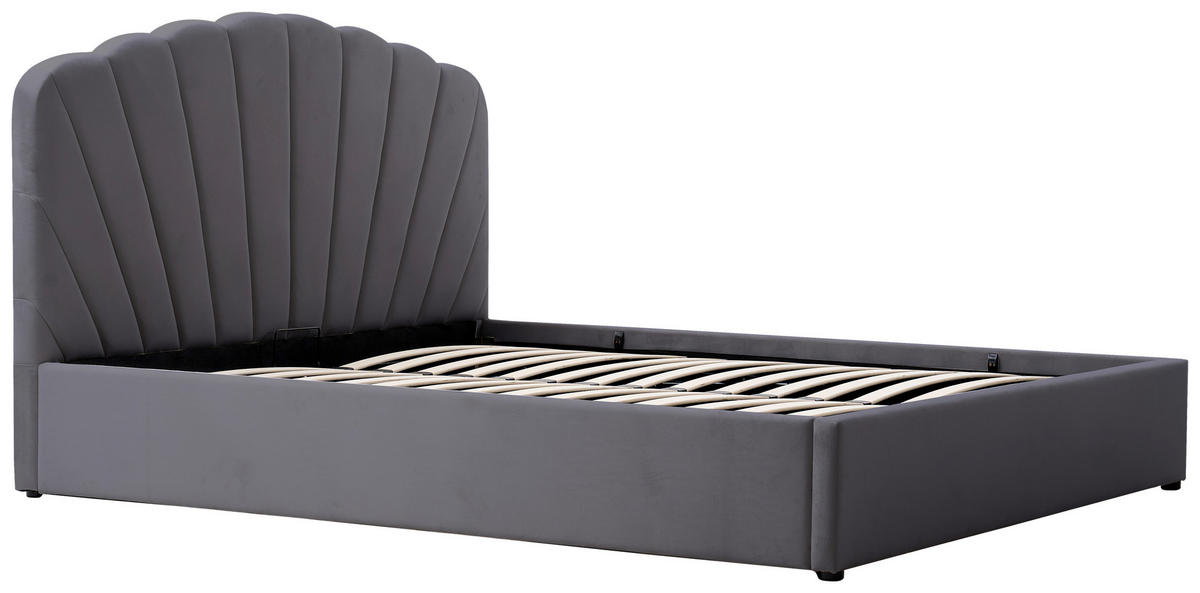 POLSTERBETT 180/200 cm, inkl. Lattenrost, Bettkasten,  in Grau  - Schwarz/Naturfarben, Trend, Holz/Kunststoff (180/200cm) - Ambia Home
