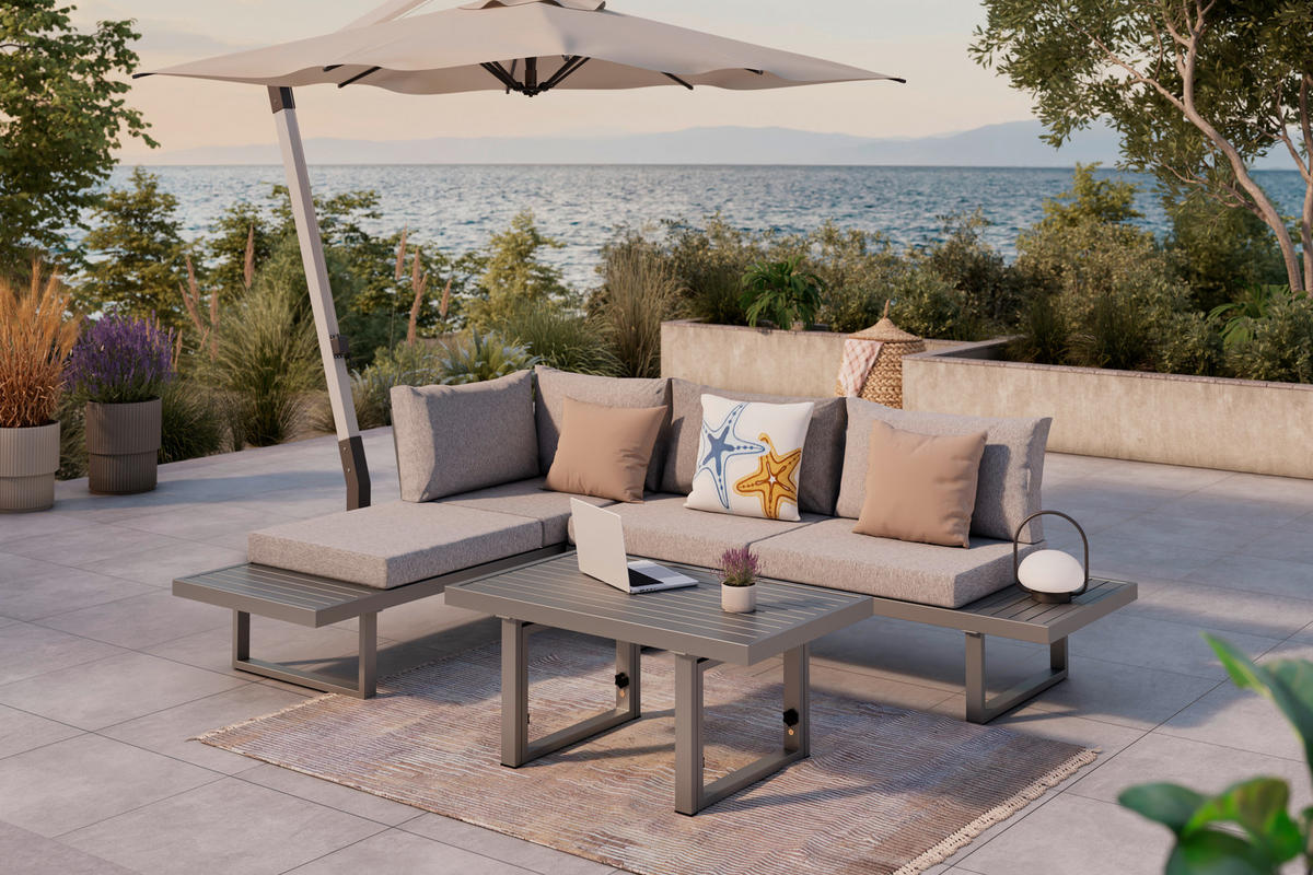 LOUNGE GARNITURA jeklo  - siva, Design, kovina (176/100/71/46/67/74,5/60,5cm) - Ambia Garden