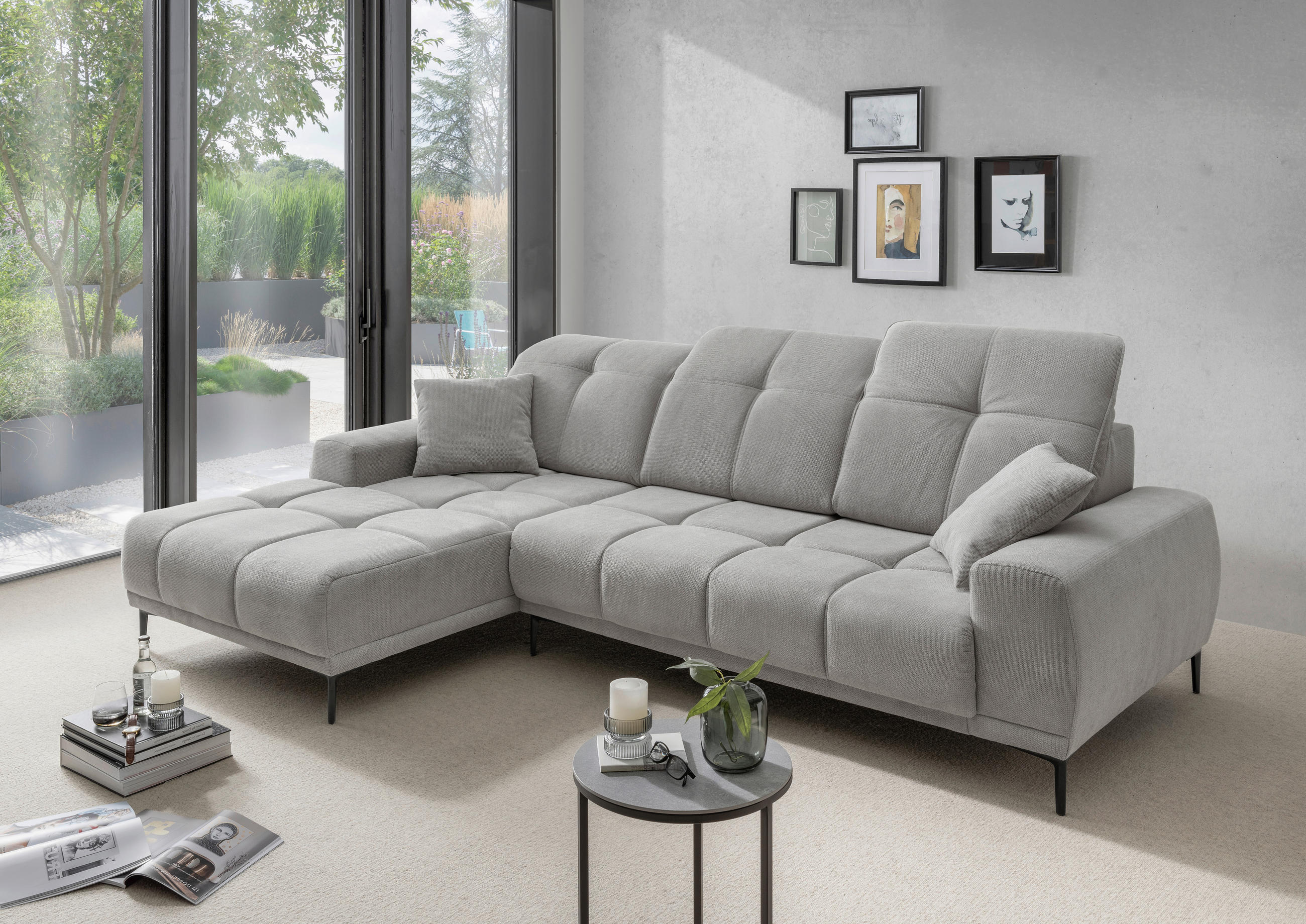 ECKSOFA NESTO in Chenille Grau  187/292 cm  - Schwarz/Grau, Basics, Textil/Metall (187/292cm) - Livetastic