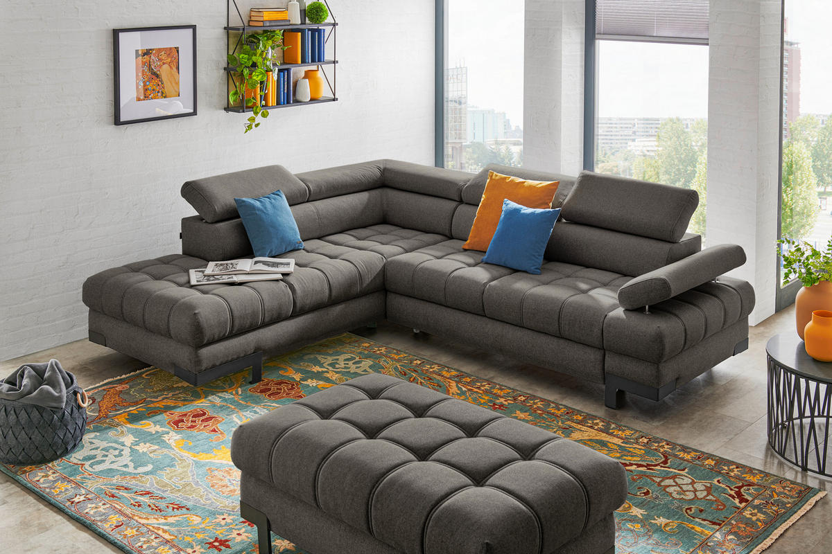 ECKSOFA Dunkelbraun Webstoff  - Dunkelbraun/Schwarz, Design, Textil/Metall (223/263cm) - Welnova