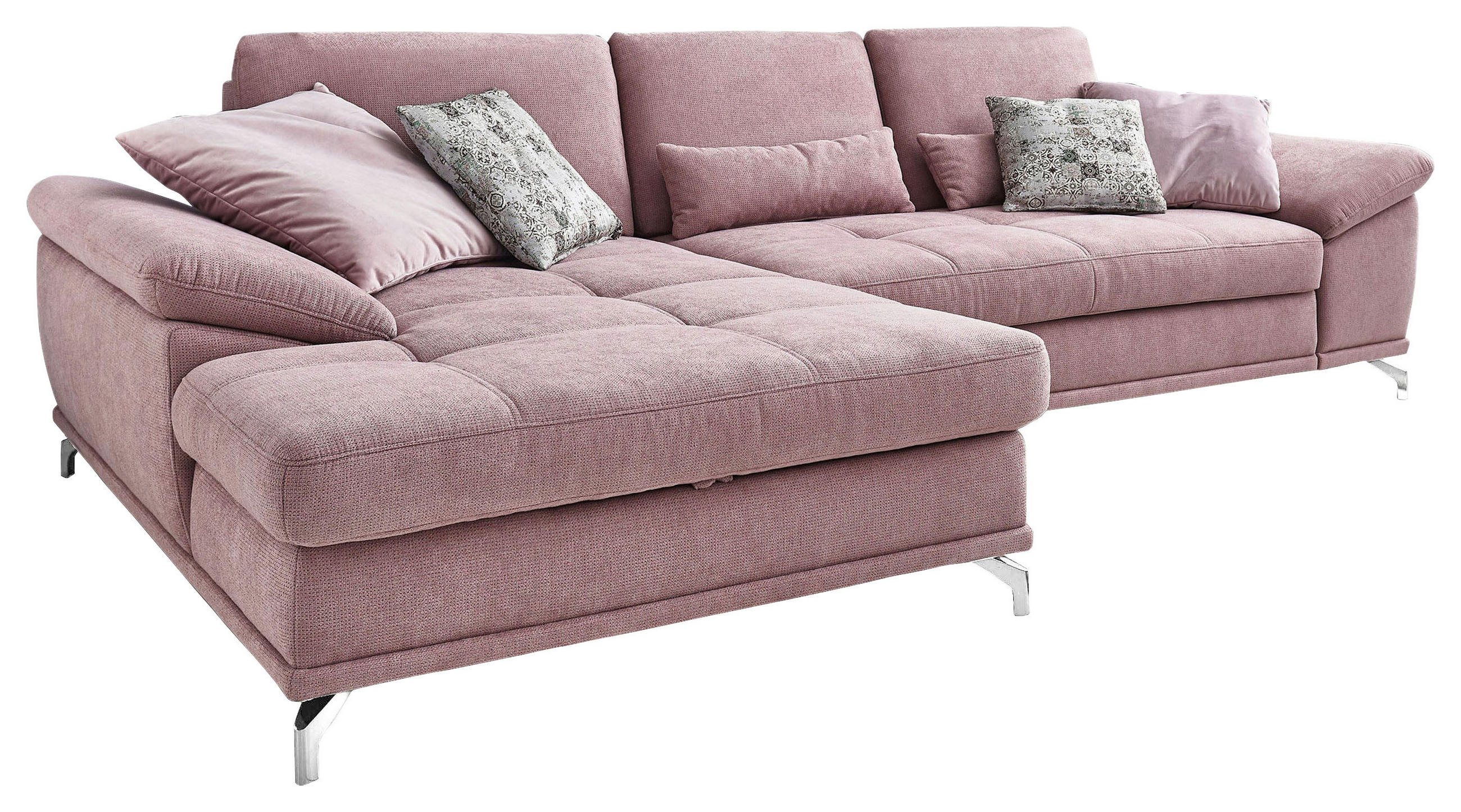 ECKSOFA Flieder Flachgewebe  - Silberfarben/Flieder, KONVENTIONELL, Textil/Metall (176/301cm) - Sit & More