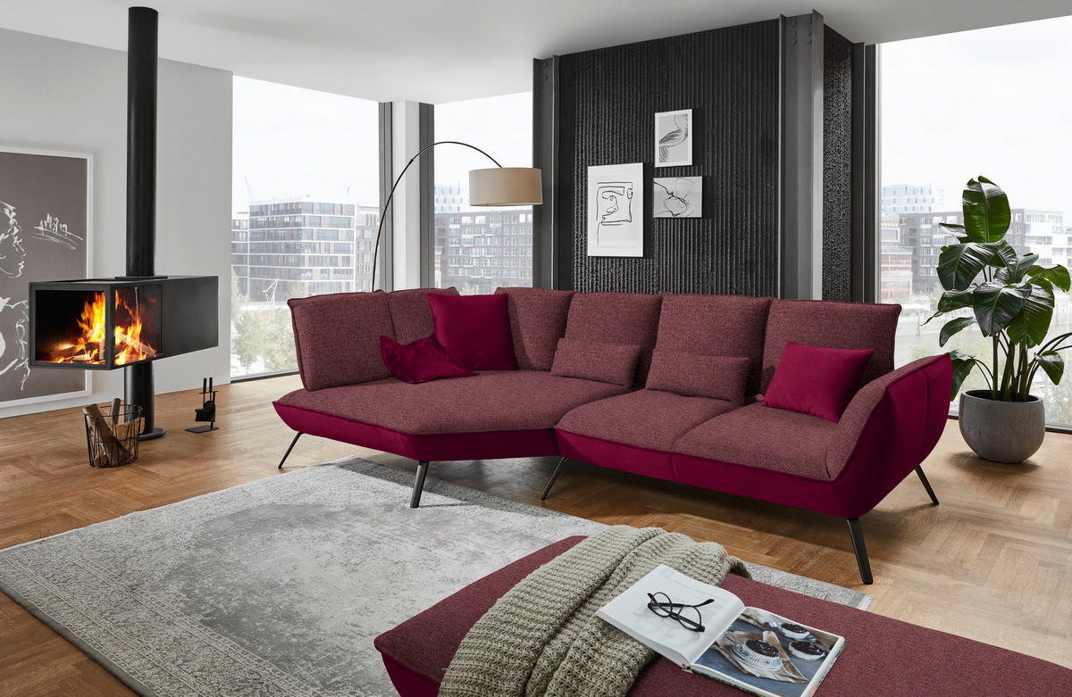 ECKSOFA in Flachgewebe Rot  - Rot/Schwarz, Design, Textil/Metall (169/320cm) - Moderano