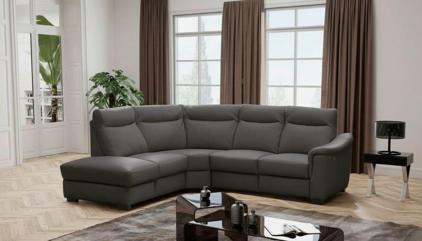 ECKSOFA Lederlook Echtleder Anthrazit  - Wengefarben/Anthrazit, Design, Leder/Holz (229/260cm) - Livetastic