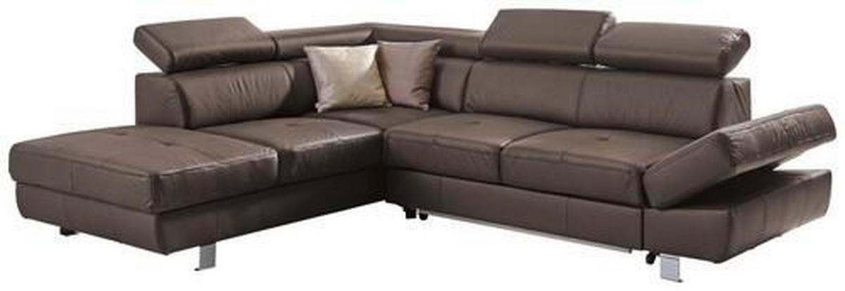 ECKSOFA Dunkelbraun Kombination Echtleder/Lederlook Lederlook  - Chromfarben/Dunkelbraun, Design, Leder/Textil (212/265cm) - Stylife