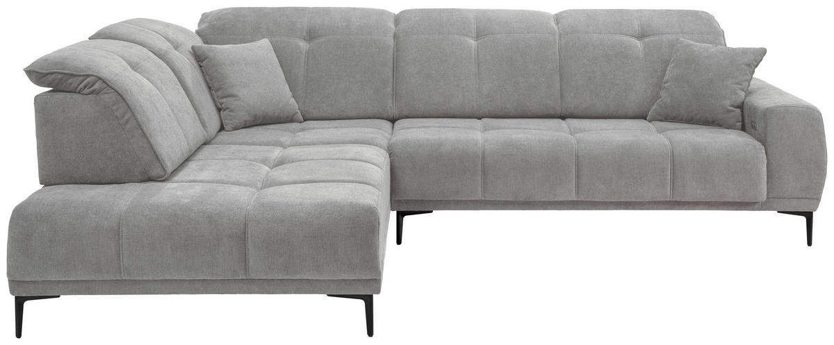 ECKSOFA Chenille Grau  - Schwarz/Grau, Basics, Textil/Metall (232/305cm) - Livetastic