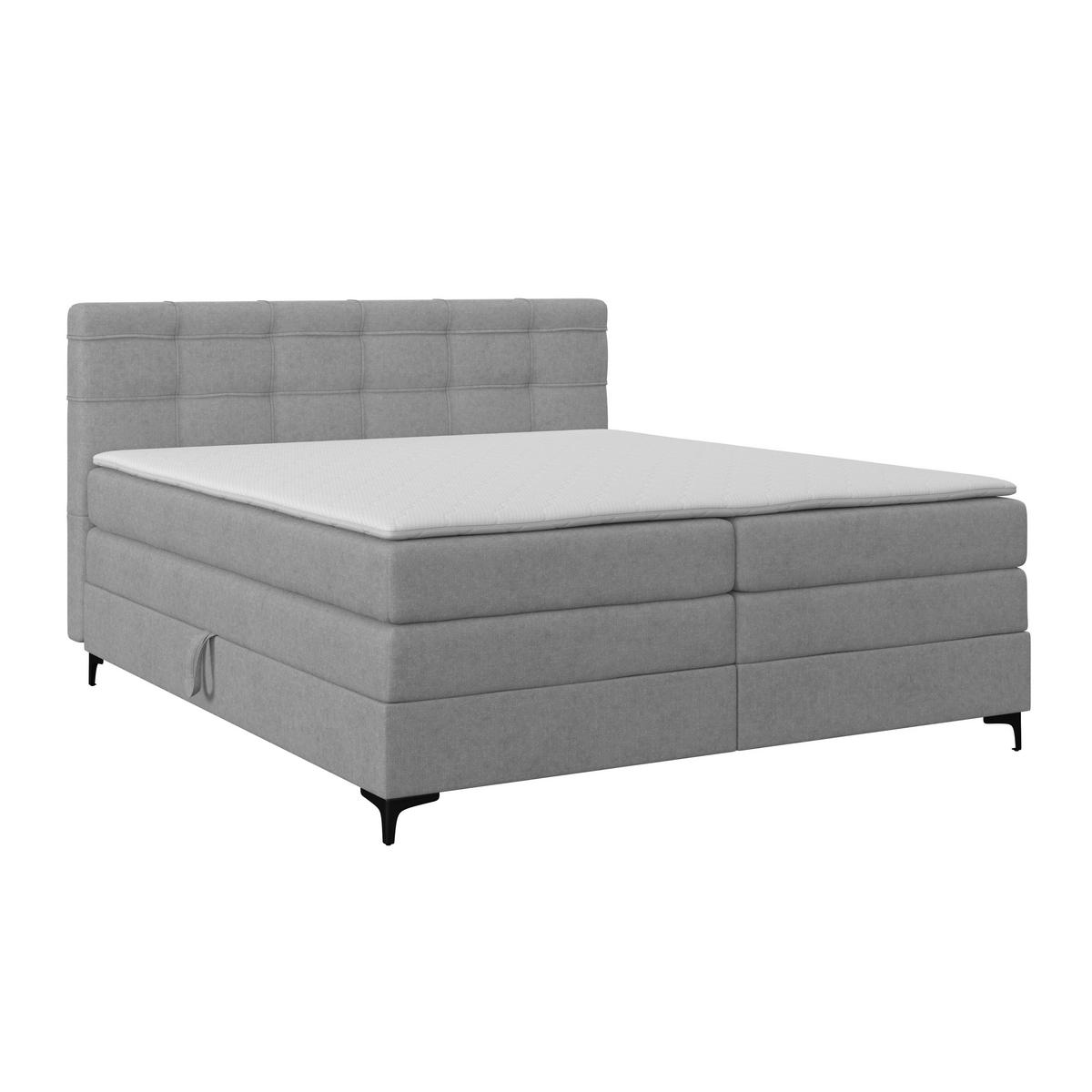 BOXSPRINGBETT 160/200 cm,  in Hellgrau, H3 = fest  - Hellgrau/Schwarz, KONVENTIONELL, Kunststoff/Textil (160/200cm)