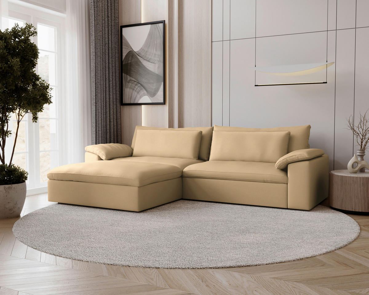 ECKSOFA  Chenille Beige  - Beige/Schwarz, Modern, Kunststoff/Textil (198/306cm) - Carryhome