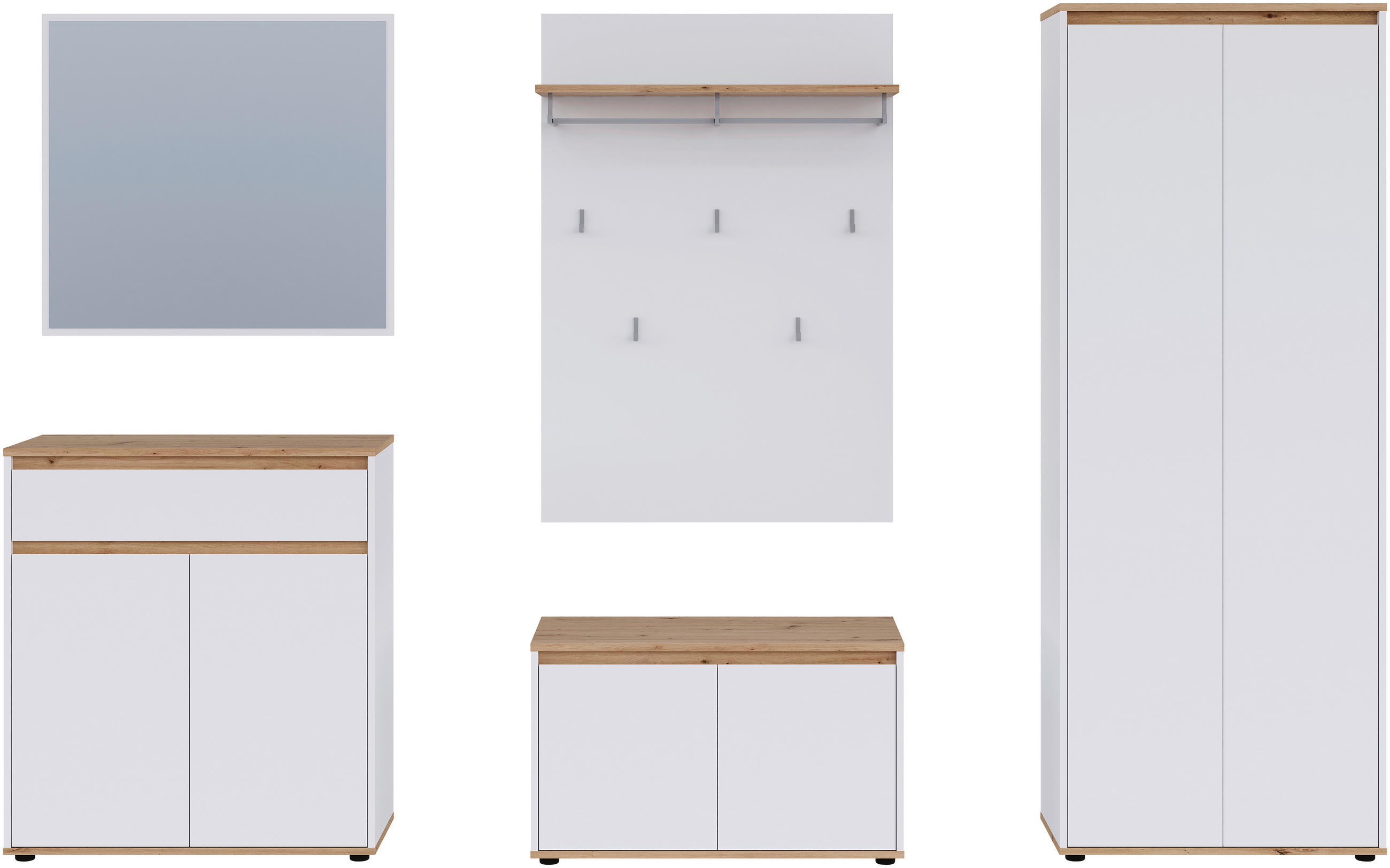 GARDEROBE  in 263,5/193/41,4 cm  - Weiß/Eiche Artisan, MODERN, Holzwerkstoff (263,5/193/41,4cm) - Carryhome