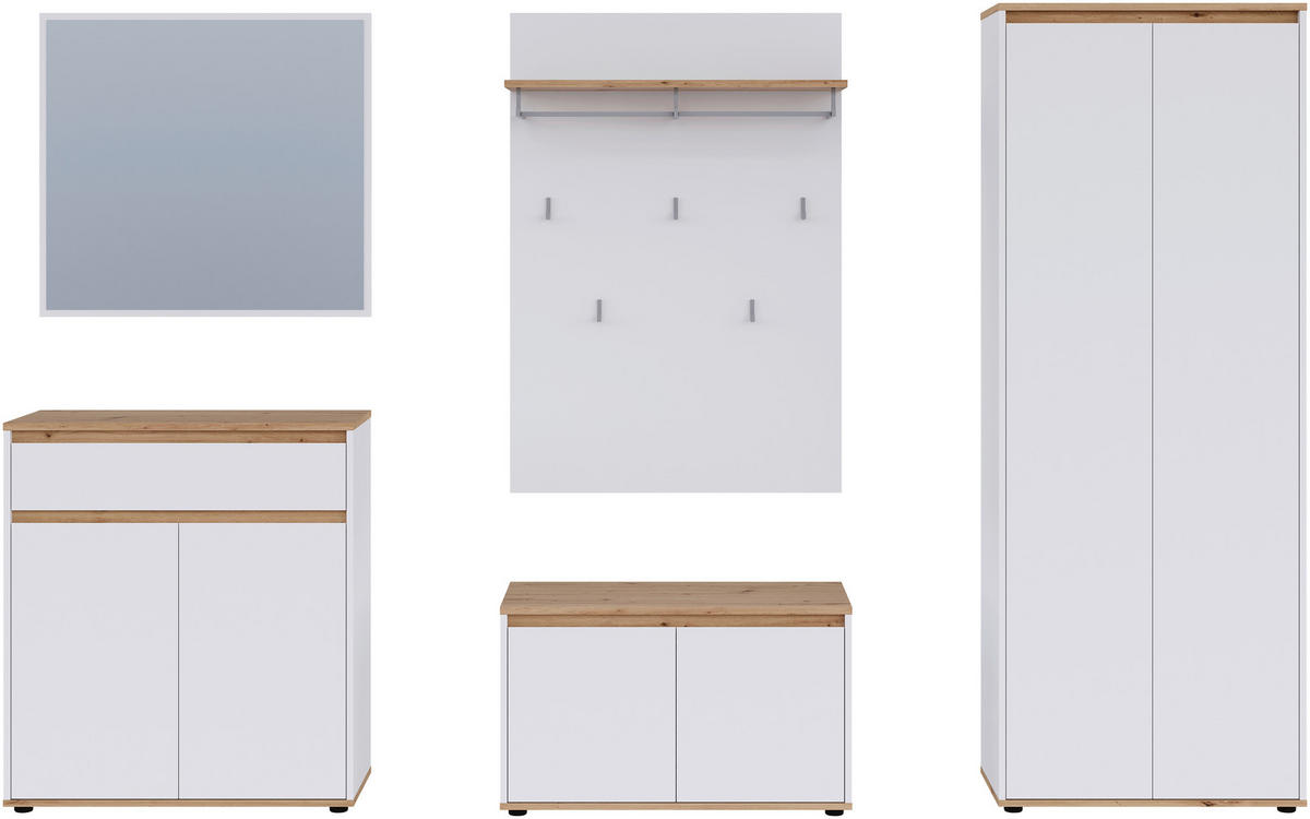 GARDEROBE  in 263,5/193/41,4 cm  - Weiß/Eiche Artisan, MODERN, Holzwerkstoff (263,5/193/41,4cm) - Carryhome