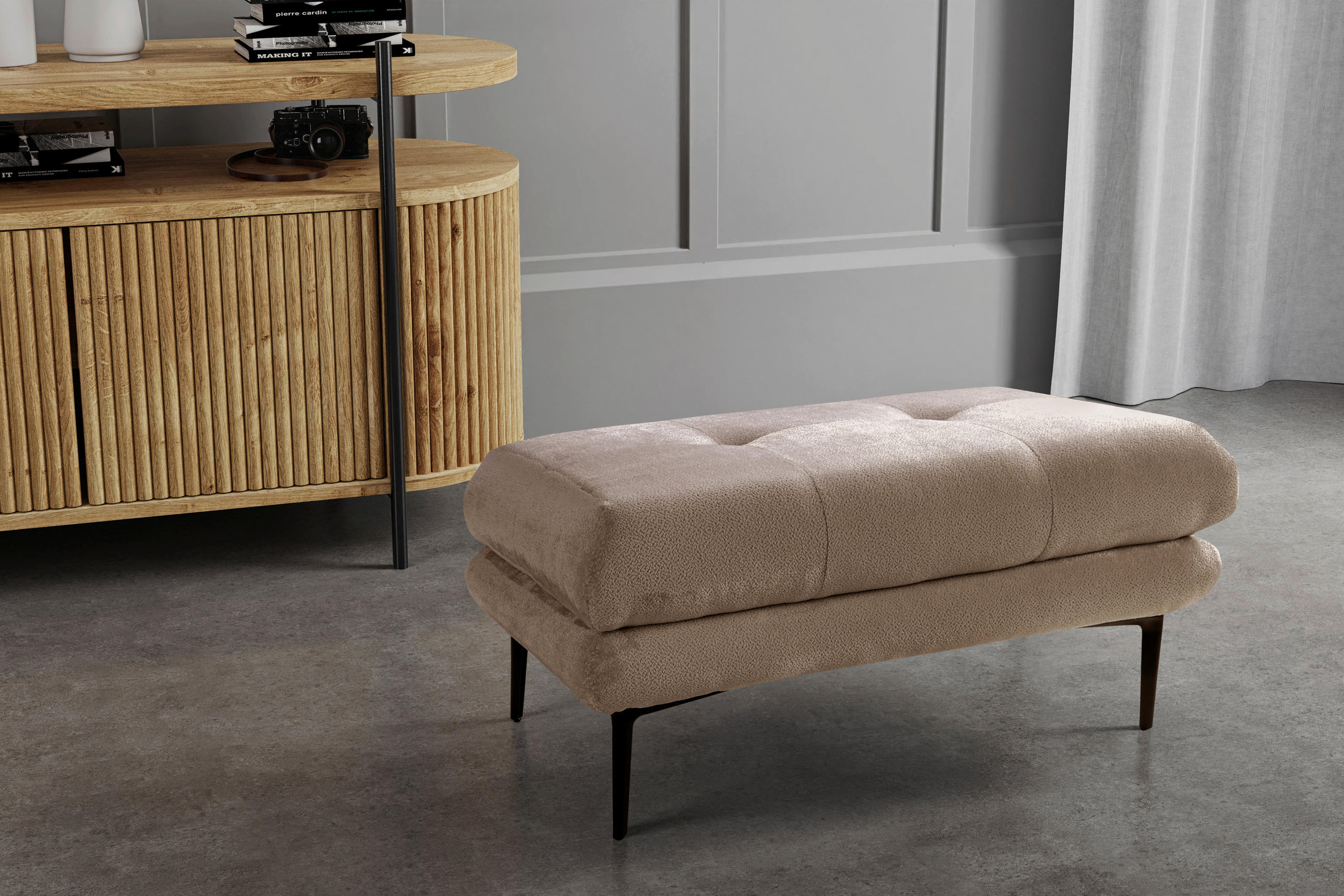 HOCKER Velours Beige  - Beige/Schwarz, Design, Textil/Metall (80/48/80cm) - MID.YOU