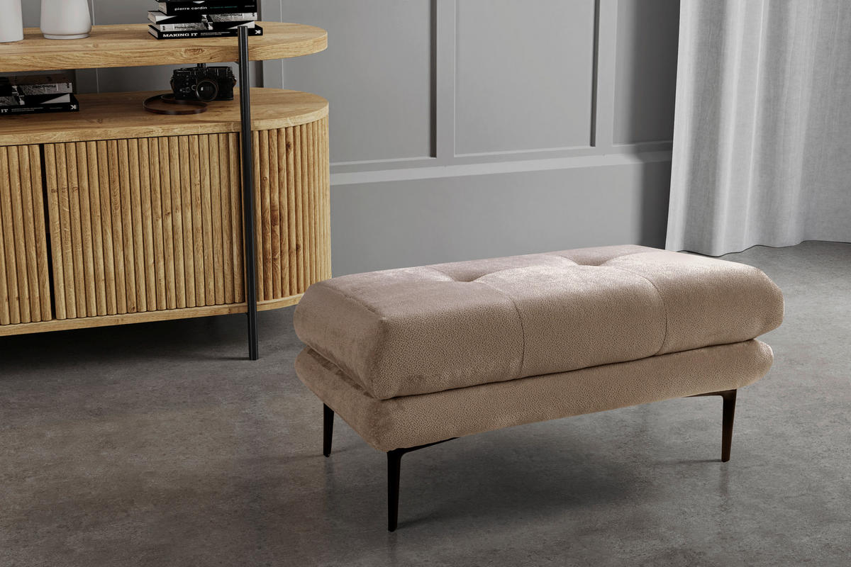HOCKER in Textil Beige  - Beige/Schwarz, Design, Textil/Metall (80/48/80cm) - MID.YOU