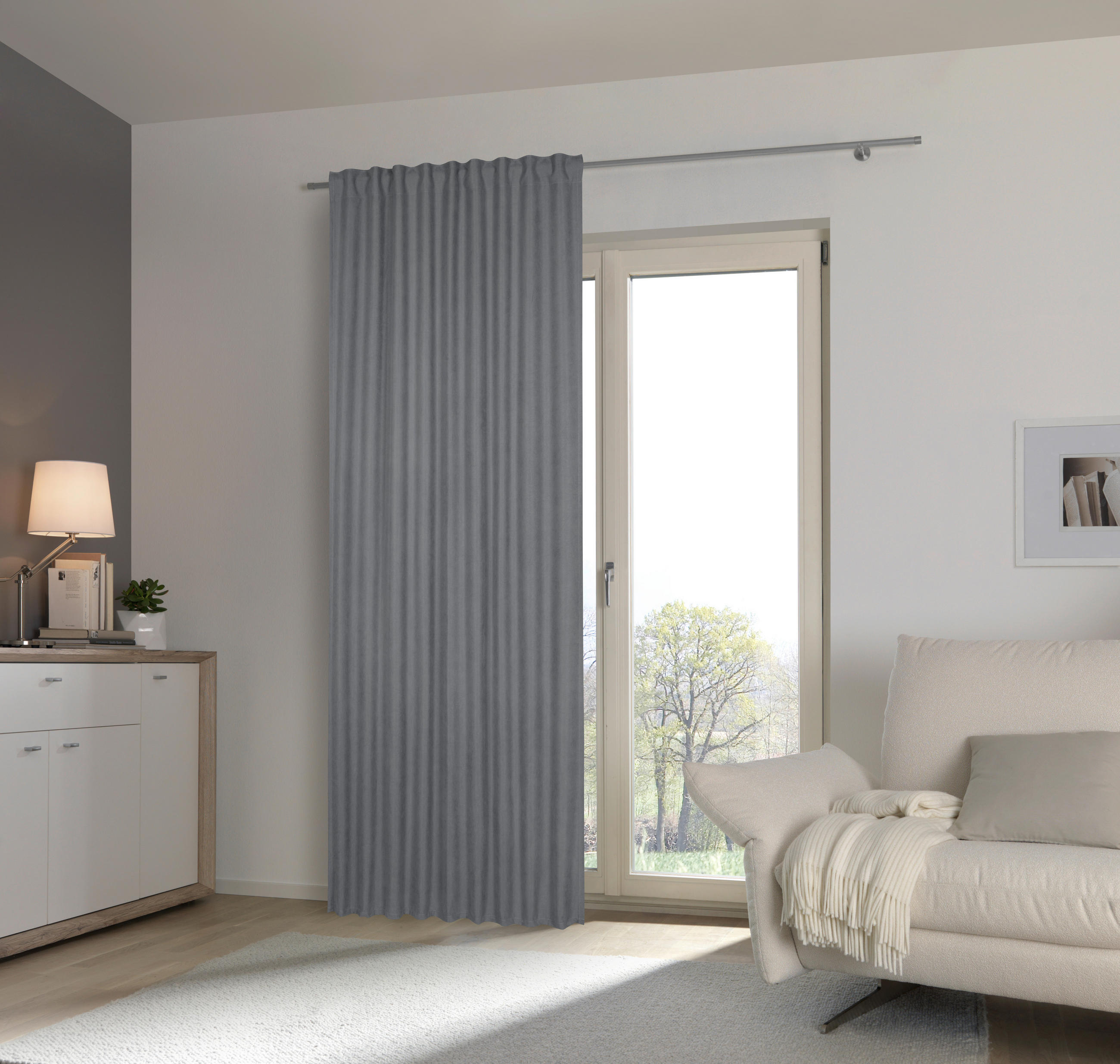 KONČANA ZAVESA neprosojno 135/245 cm - srebrne barve, Basics, tekstil (135/245cm) - Esposa