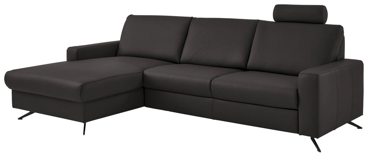 ECKSOFA in Echtleder Grau  165/267 cm  - Schwarz/Grau, Design, Leder/Metall (165/267cm) - Beldomo Premium