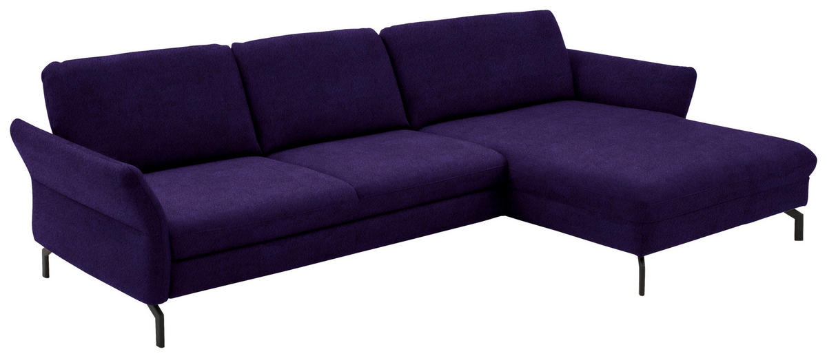 ECKSOFA in Velours Violett  - Violett/Schwarz, Design, Textil/Metall (306/179cm) - Beldomo System